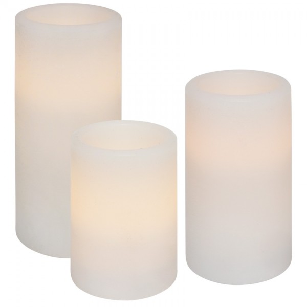 3 LED-Echtwachskerzen, je 1 LED, H 150/125/ 100, Ø 70, batteriebetrieben