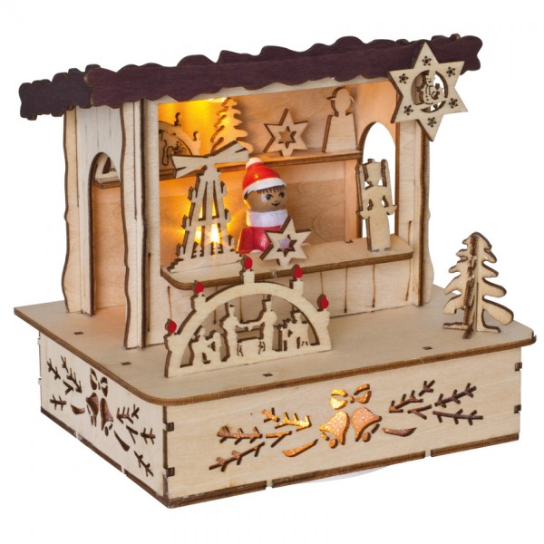 LED-Weihnachtsmarktbude, braunes Dach, 3 superwarmweiße LEDs