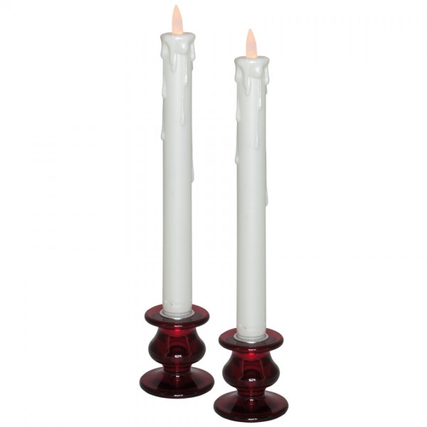 2 LED-Kerzen, je 1 orange LED, Ständer: H 6cm, Ø 6cm, Kerzen: H 25cm, Ø 2,5cm