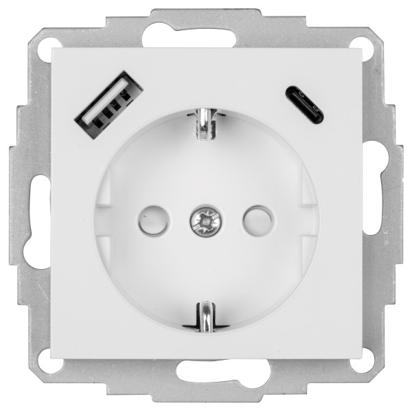Kombi-Steckdose, 1 x USB-A + 1 x USB-C, Gesamtleistung max. 18W, Zentralplatte 55 x 55, reinweiß (~R