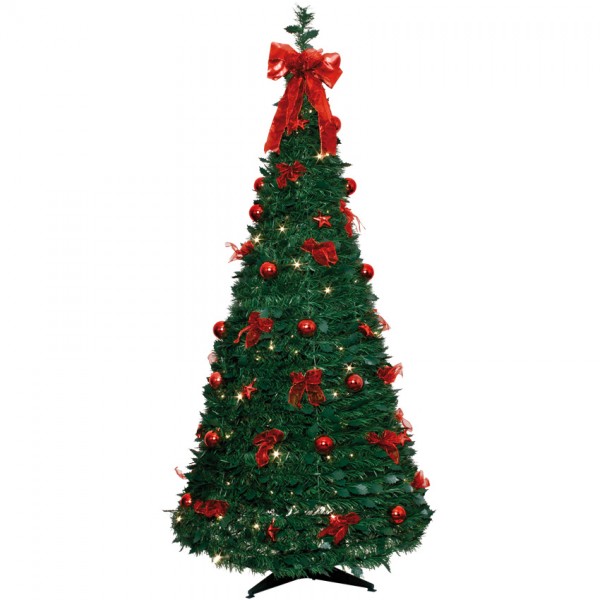 LED-Tannenbaum, rot, H 190cm, 80 warmweiße LEDs, mit Deko