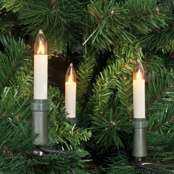 Weihnachtsbaumkette, klar/elfenbein, L 12,6m, 15x E10-16V-3W, mit teilbarem Stecker