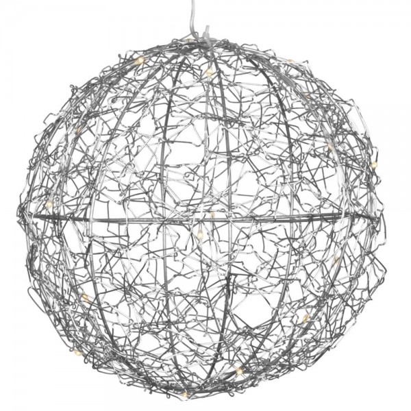LED-Drahtkugel, silber, Ø 20cm, 20 warmweiße LEDs, batteriebetrieben