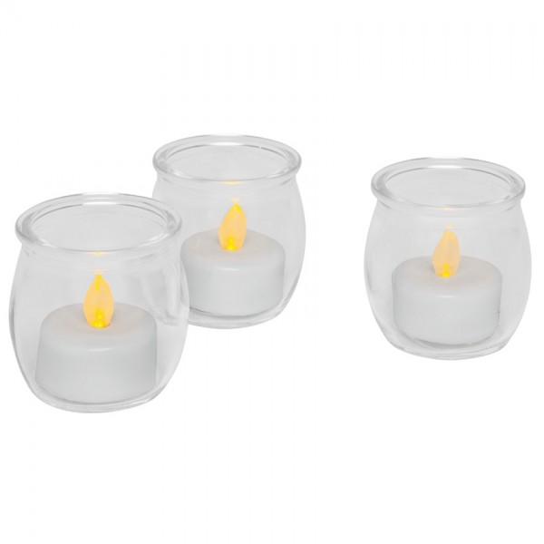 LED-Teelichter, Ø 5cm, H 5,5cm, 3er-Set, je 1 LED